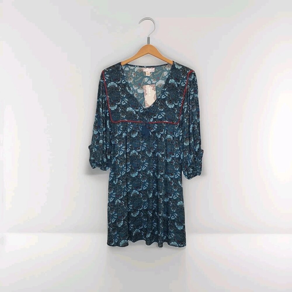 Band Of The Free Mallory Floral Babydoll Mini Dress Size Medium Deep Teal Aqua
